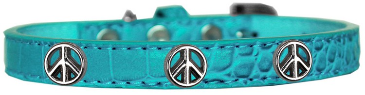 Peace Sign Widget Croc Dog Collar Turquoise Size 12